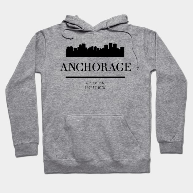 ANCHORAGE ALASKA BLACK SILHOUETTE SKYLINE ART Hoodie by deificusArt